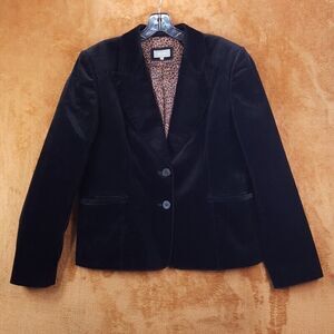 PER UNA Womens Blazer Size 16 Black 2 Button Velvet Lined Leopard Pockets Jacket